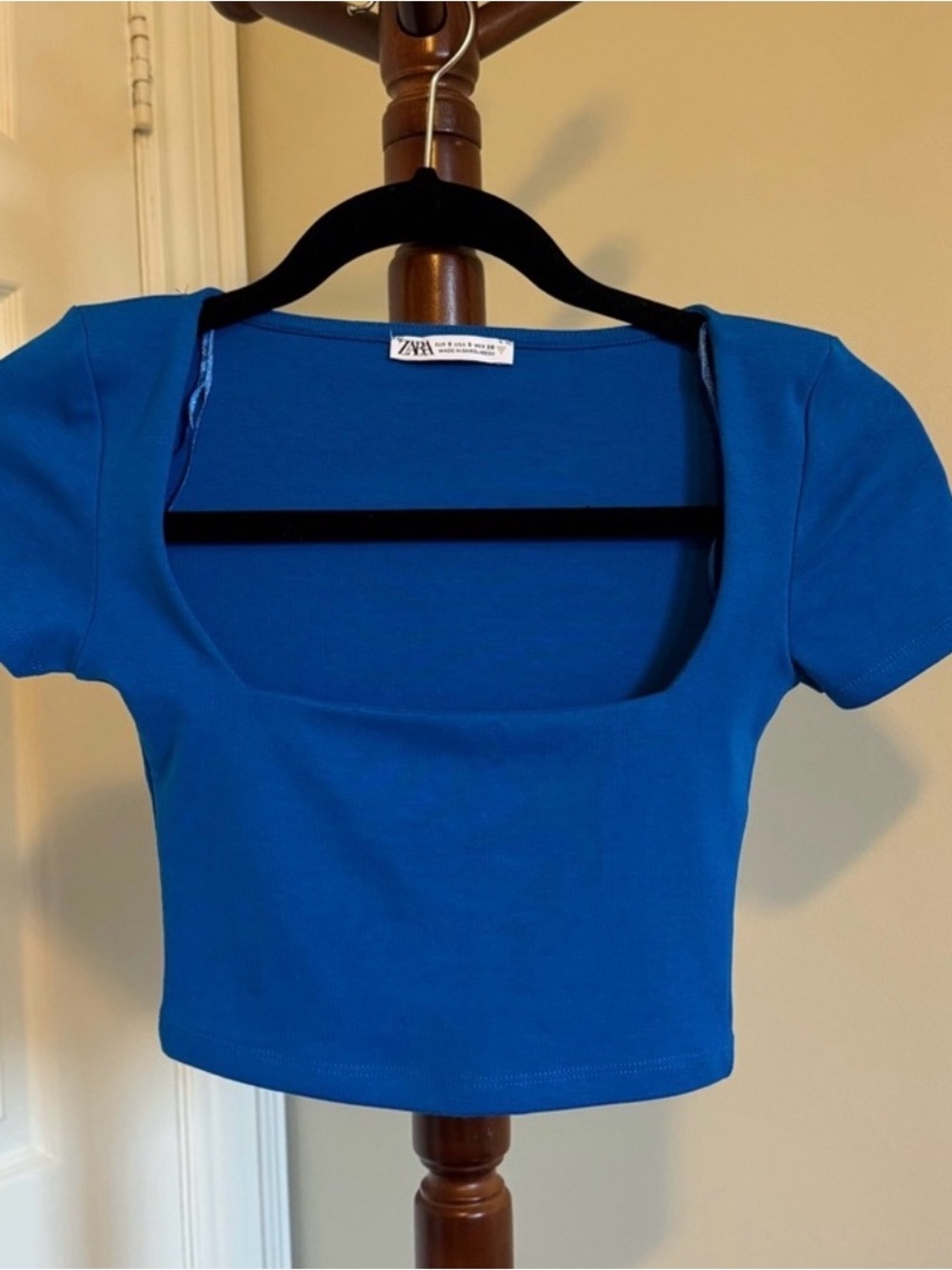 Zara Bright Blue Square-Neck Crop Top